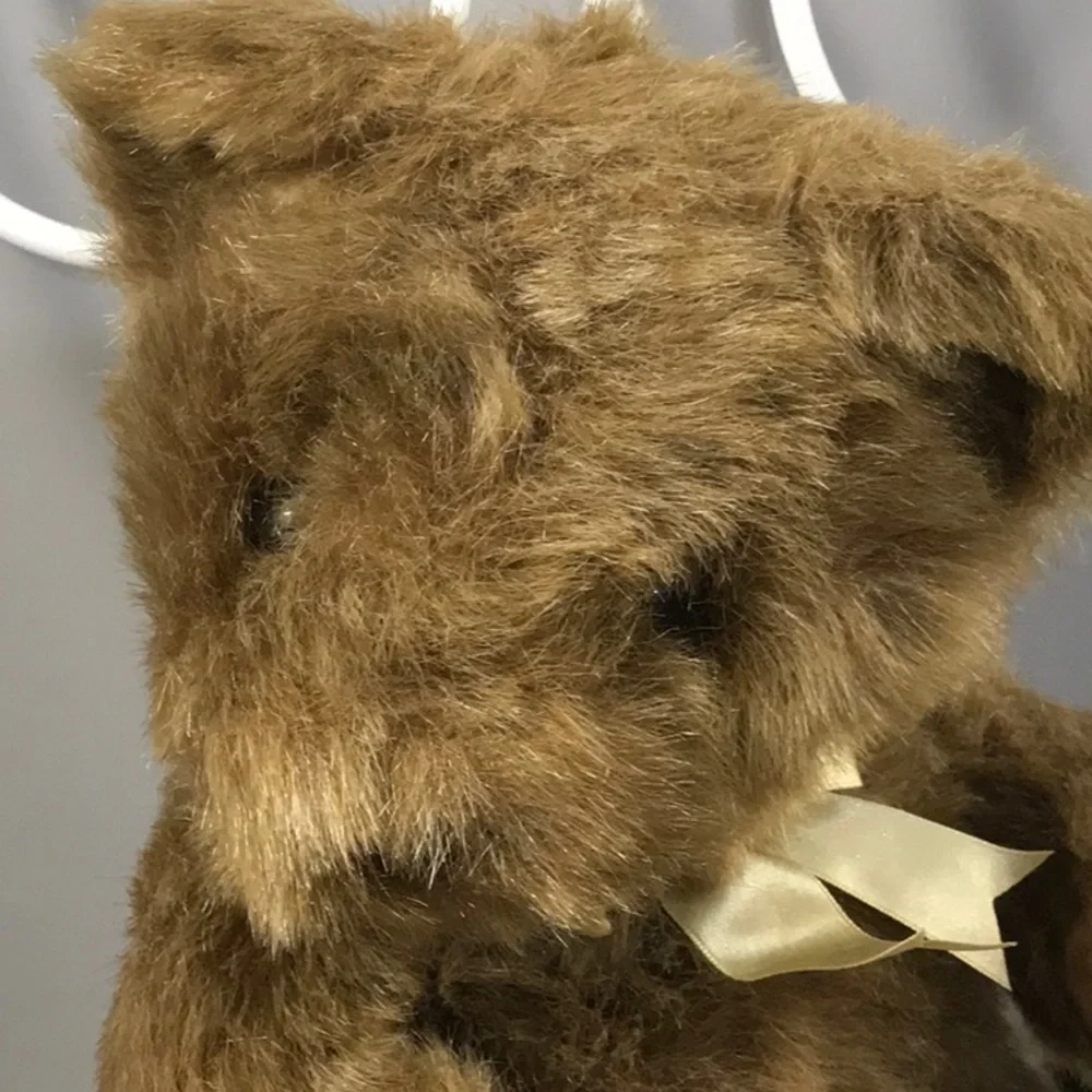 Cute plush faux fur Teddy bear 16 inches soft shiny yellow bow